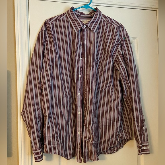 St. John’s Bay 80s Striped Red/Brown Button Up - Picture 1 of 3